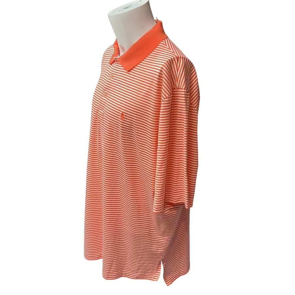 Ralph Lauren Men's Polo Golf Shirt Striped Orange‎ White Short Sleeve Size XL